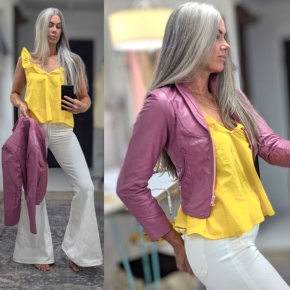 Vintage Crop Pink Leather Jacket - Picture 9 of 10